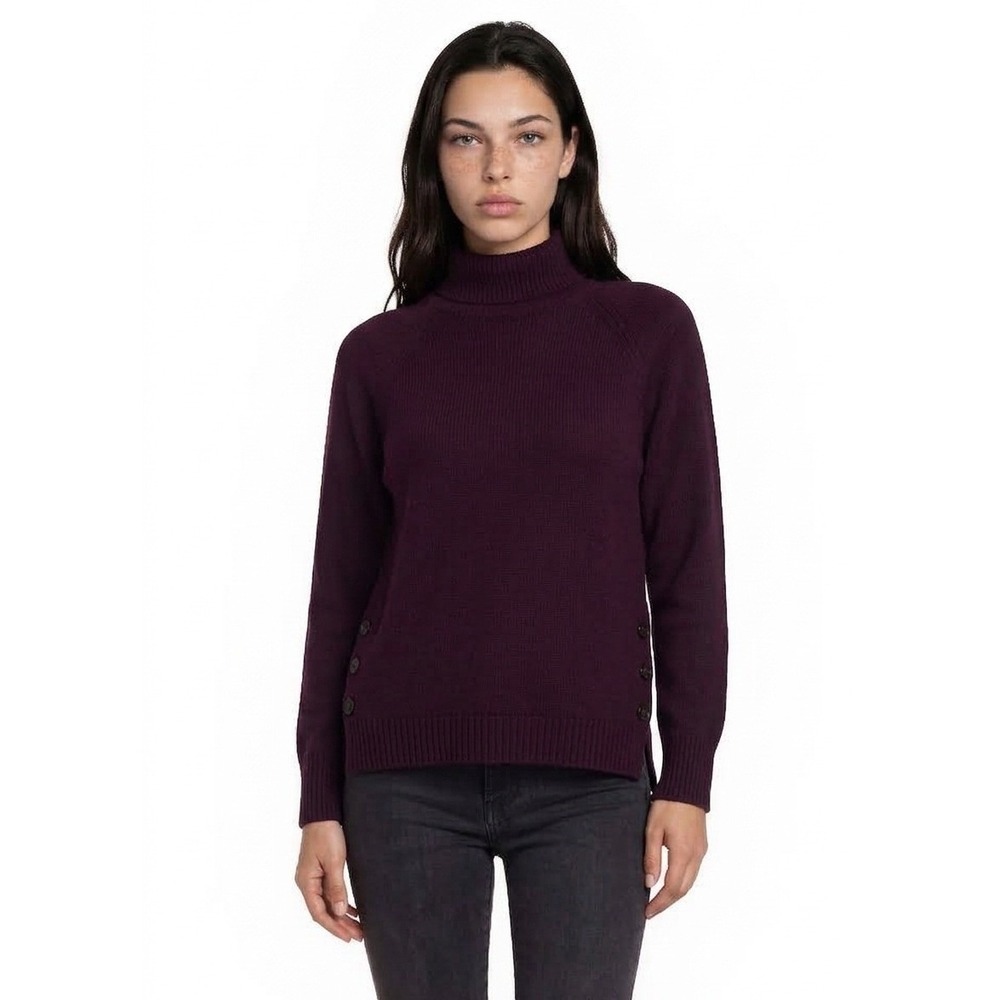 Garnet Hill 100% Cashmere Sweater Women's Size Small Purple Turtleneck Button